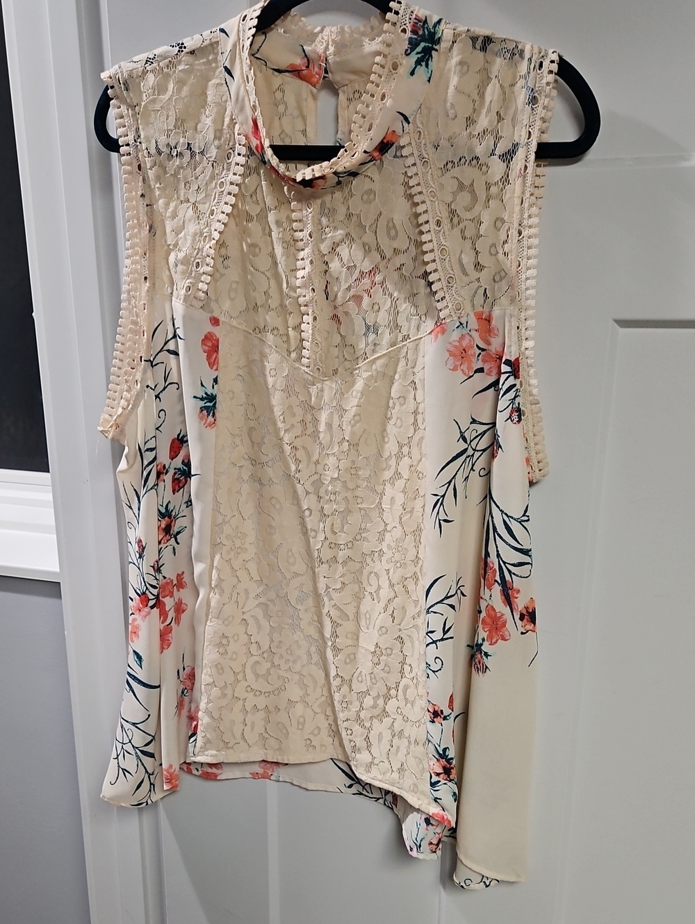 loralette Cream Floral Lace Sleeveless Blouse